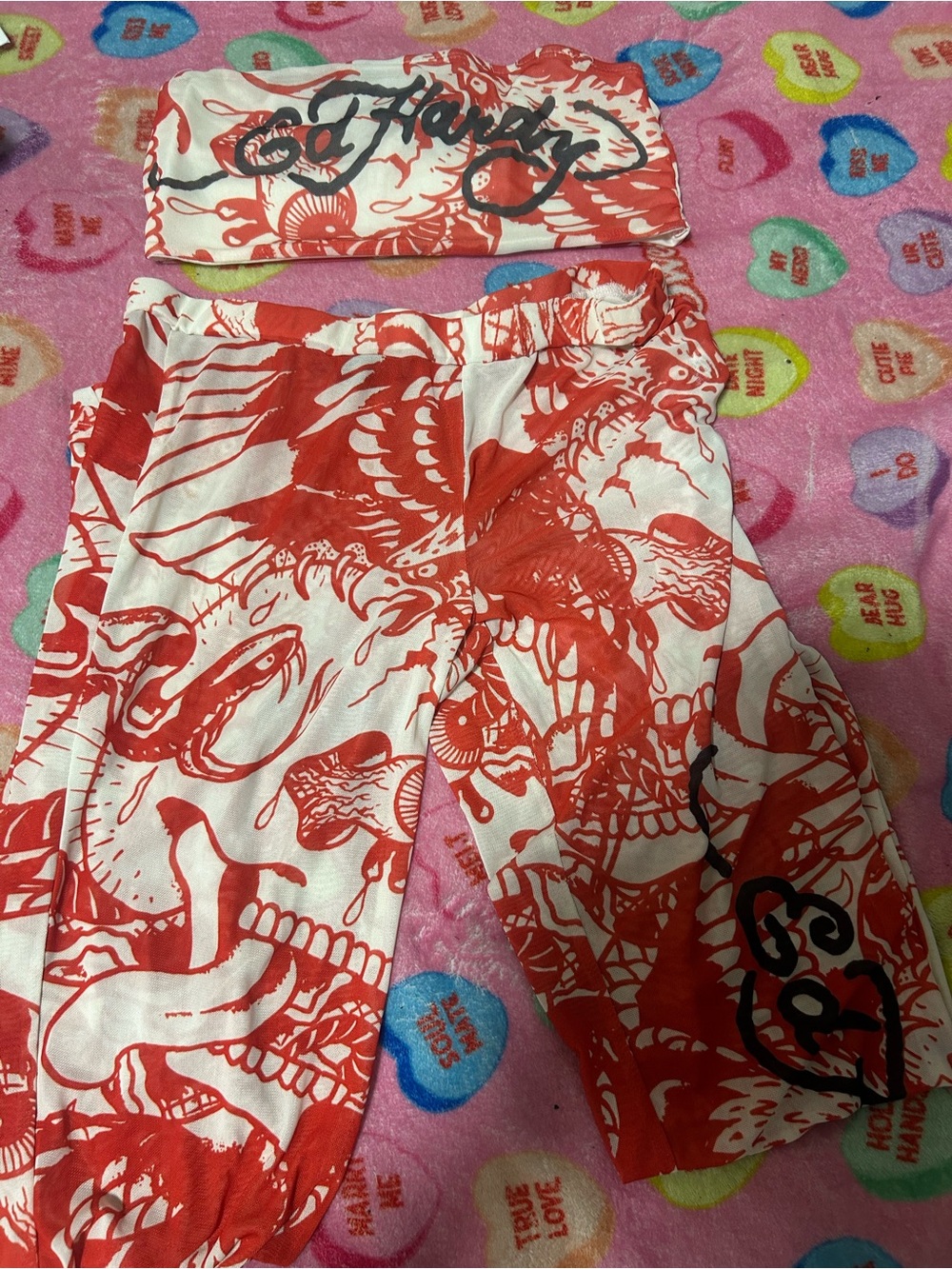 Ed Hardy White and Red Floral Bandeau Set